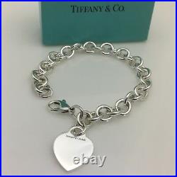 10.5 Extra Large Tiffany & Co Sterling Silver Blank Heart Tag Charm Bracelet