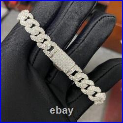 10 MM Cuban Link Chain Bracelet VVS1 REAL MOISSANITE Handmade bracelet Silver