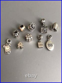 10 Real 925 Stamped Silver Pandora Charms Bracelet Bangle 37g #358 Free U. K. Pp