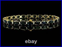 10CT Oval Cut Blue Sapphire Simulated 14K Yellow Gold Finish Tennis Bracelet