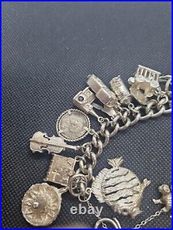 (1298) Vintage Sterling Silver Heavy Charm Bracelet