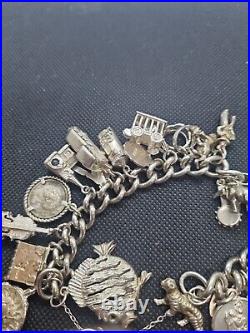 (1298) Vintage Sterling Silver Heavy Charm Bracelet