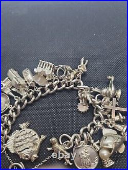 (1298) Vintage Sterling Silver Heavy Charm Bracelet