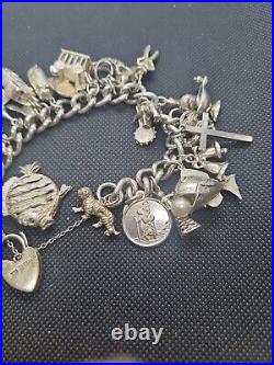 (1298) Vintage Sterling Silver Heavy Charm Bracelet