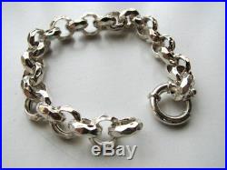 12mm Sterling Silver Hammered Rolo Link Charm Bracelet with Large Clasp, 8 inch