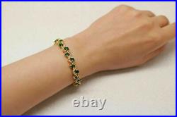 14K In Yellow Gold Finish Simulated Green Emerald Round Cut 7.10Ct Bolo Bracelet
