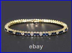 14K Yellow Gold Finish Lab Created Blue Sapphire Bracelet Women 15 Ct Round Cut