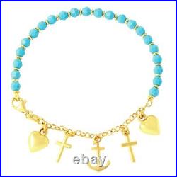 14k Yellow Gold Over 925 Sterling Silver Charm Bracelet With Turquoise Beads