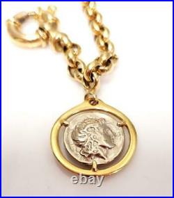 14kt ITALIAN YELLOW GOLD CHARM BRACELET VICTORIAN SILVER COIN