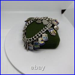 (1618)Sterling Silver 925 Padlock/badge Charm Bracelet With Safety Chain