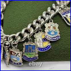 (1618)Sterling Silver 925 Padlock/badge Charm Bracelet With Safety Chain