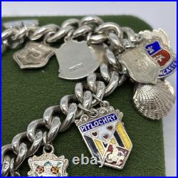 (1618)Sterling Silver 925 Padlock/badge Charm Bracelet With Safety Chain