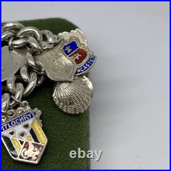 (1618)Sterling Silver 925 Padlock/badge Charm Bracelet With Safety Chain