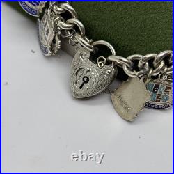 (1618)Sterling Silver 925 Padlock/badge Charm Bracelet With Safety Chain
