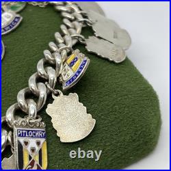 (1618)Sterling Silver 925 Padlock/badge Charm Bracelet With Safety Chain