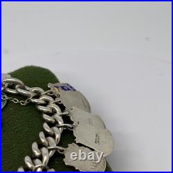 (1618)Sterling Silver 925 Padlock/badge Charm Bracelet With Safety Chain