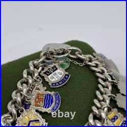 (1618)Sterling Silver 925 Padlock/badge Charm Bracelet With Safety Chain