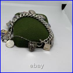 (1618)Sterling Silver 925 Padlock/badge Charm Bracelet With Safety Chain