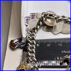 (1618)Sterling Silver 925 Padlock/badge Charm Bracelet With Safety Chain
