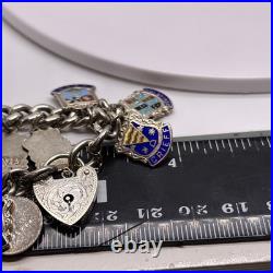 (1618)Sterling Silver 925 Padlock/badge Charm Bracelet With Safety Chain