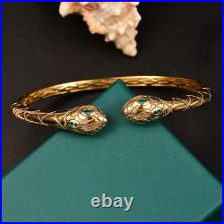 18K Yellow Gold Vermeil Snake Bangle Bracelet Sterling Silver Emerald Eyes 18K Yellow Gold Vermeil Snake Bangle Bracelet Sterling Silver Emerald Eyes
