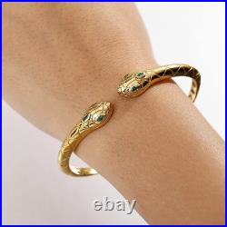 18K Yellow Gold Vermeil Snake Bangle Bracelet Sterling Silver Emerald Eyes 18K Yellow Gold Vermeil Snake Bangle Bracelet Sterling Silver Emerald Eyes