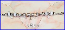 18cm Pandora 14k Gold Clasp Pure As Pearl Theme Bracelet, 19 Pandora Charms + SC