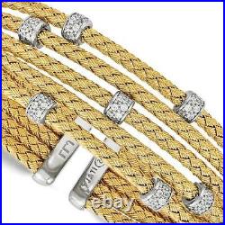 18k Gold Sterling Silver White Sapphire Italy Mesh Charm Design Bangle Bracelet