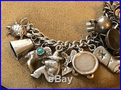 1940's VINTAGE Sterling OLD WEST COWBOY & INDIAN & More Silver Charm Bracelet