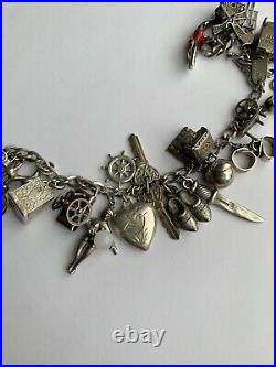 1940s Sterling Silver Charm Bracelet, Lampl, Moveable, Puffy Heart, Rare! Vtg