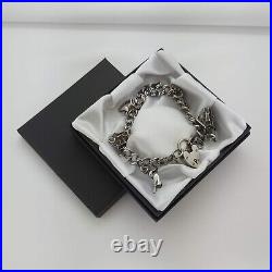 1961 Vintage 925 Sterling Silver Charm Bracelet with Heart Padlock and 7 Charms