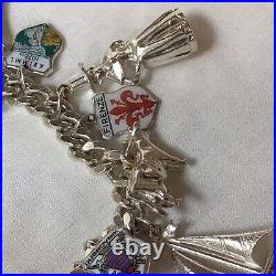 1971 Solid Silver Charm Bracelet Each Chain Link Lion Passant Mark 61.32g