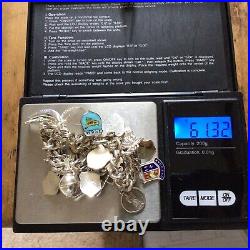 1971 Solid Silver Charm Bracelet Each Chain Link Lion Passant Mark 61.32g