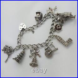 1972 Vintage 925 Sterling Silver Charm Bracelet with Heart Padlock and 10 Charms