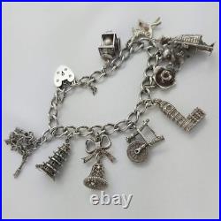 1972 Vintage 925 Sterling Silver Charm Bracelet with Heart Padlock and 10 Charms 1972 Vintage 925 Sterling Silver Charm Bracelet with Heart Padlock and 10 Charms