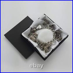 1972 Vintage 925 Sterling Silver Charm Bracelet with Heart Padlock and 10 Charms