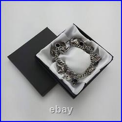 1973 Vintage 925 Sterling Silver Charm Bracelet with Heart Padlock and 12 Charms