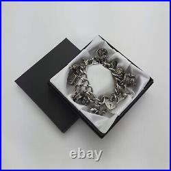 1976 Vintage 925 Sterling Silver Charm Bracelet with Heart Padlock and 17 Charms