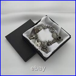 1977 Vintage 925 Sterling Silver Charm Bracelet with Heart Padlock and 15 Charms