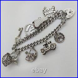 1978 Vintage 925 Sterling Silver Charm Bracelet with Heart Padlock and 8 Charms