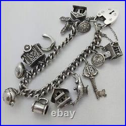 1979 Vintage 925 Sterling Silver Charm Bracelet with Heart Padlock and 13 Charms