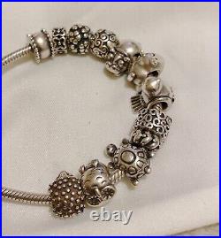 2 Authentic Pandora Sterling Silver bracelets with 15 charms 19cm