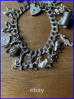 2 Vintage Hallmarked Silver Charm Bracelets + 20 Charms