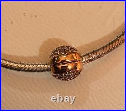 £200 BN Genuine Pandora Pave Rose Gold Heart Clasp Charm Bracelet/Clips Giftbox