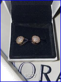 £200 BN Genuine Pandora Pave Rose Gold Heart Clasp Charm Bracelet/Clips Giftbox