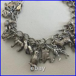 21 Vintage Sterling Silver ANIMALS Charm Bracelet BIRDS Snow Owl Noah's Ark