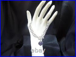 27 grams Solid 925 Sterling Silver Heart Belcher Charm Toggle Bracelet-21.5 cm