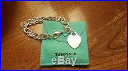 $350 7.5 Large TIFFANY & CO 925 Sterling Silver Blank Heart Tag Charm Bracelet