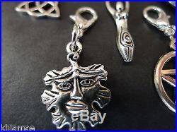 5 x Clip On Earth Bracelet Charms pagan silver set goddess pentacle green man