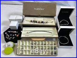 56PC Pandora Sterling 925 Silver Charm Bracelet Jewelry LOT Retired 14KT Gold